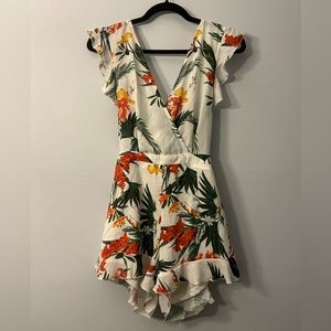 PLT White Tropical Romper w Tie Back